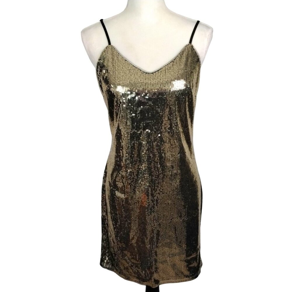 Grace Karin Womens Gold Sequin Mini Dress Cocktail Formal Party Zip Size Small